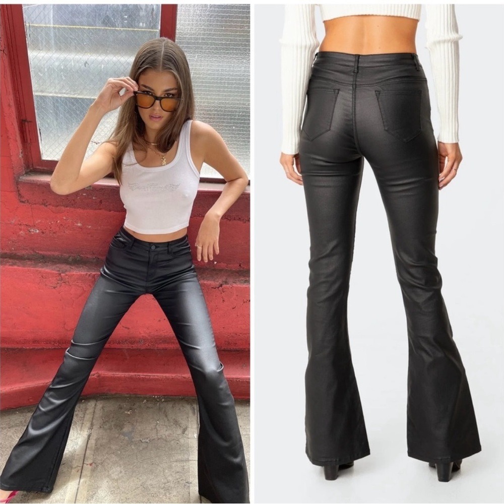 EDIKTED‎ Luna Faux Leather Flare Jeans Size Small Petite NWT